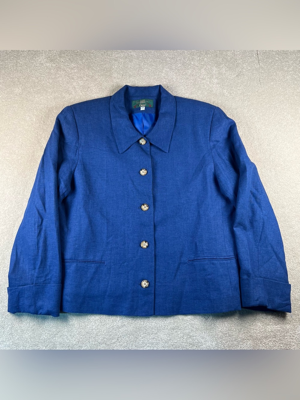 Orvis Blazer Linen Blend Vintage Button Front Jacket Shacket Blue Women's 14